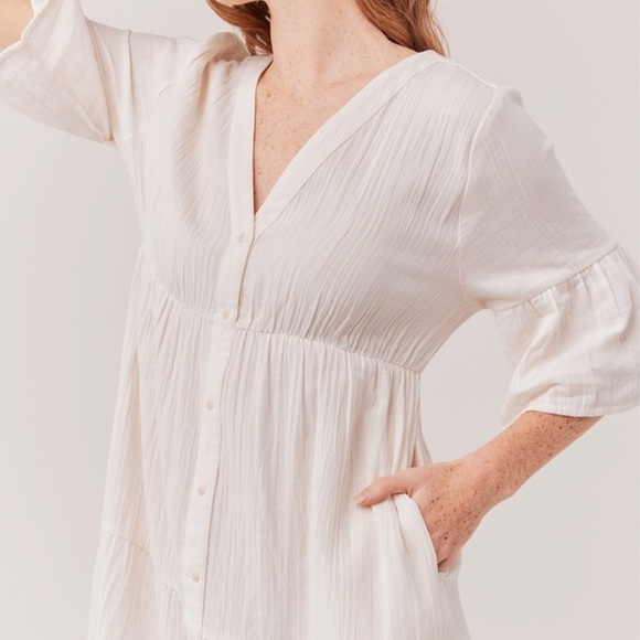 Pact The Coastal Gauze Bell Sleeve Midi Dress Size Medium Ivory Sea Salt - Picture 2 of 3
